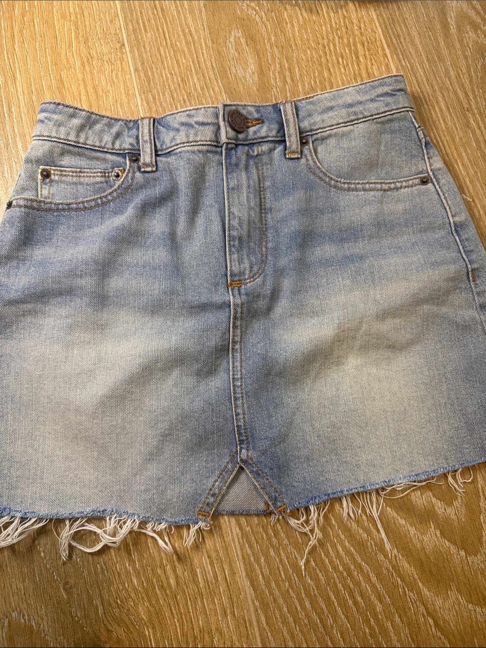 BDG Light Blue Denim Mini Skirt with Frayed Hem